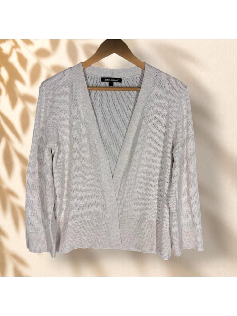 Kathy Ireland Cardigan Women L Large Gray Open Front Long Sleeve Rayon Knit